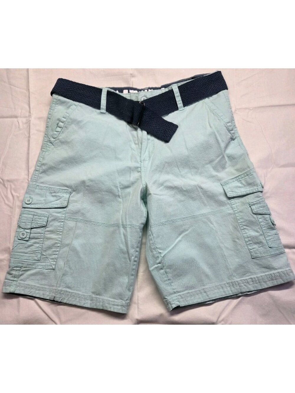 Airwalk Stretch Cargo Shorts Men's 36 Soft Rip Stop Light Aqua Belt Included EUC